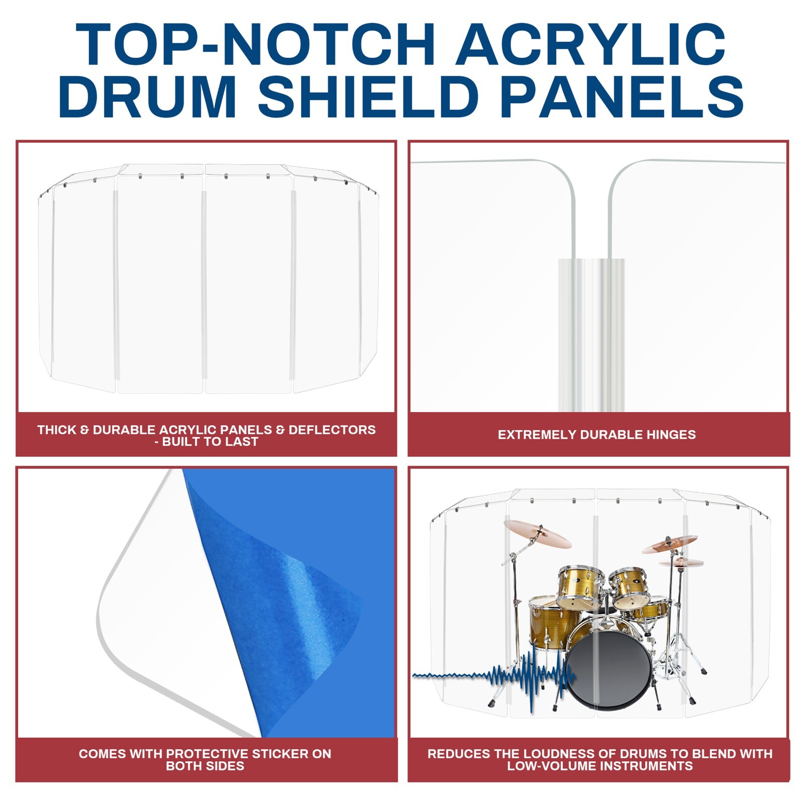 Drum Shields / Drum Shield / Drum Screen 5 ft. x 12ft with Full Length Hinges