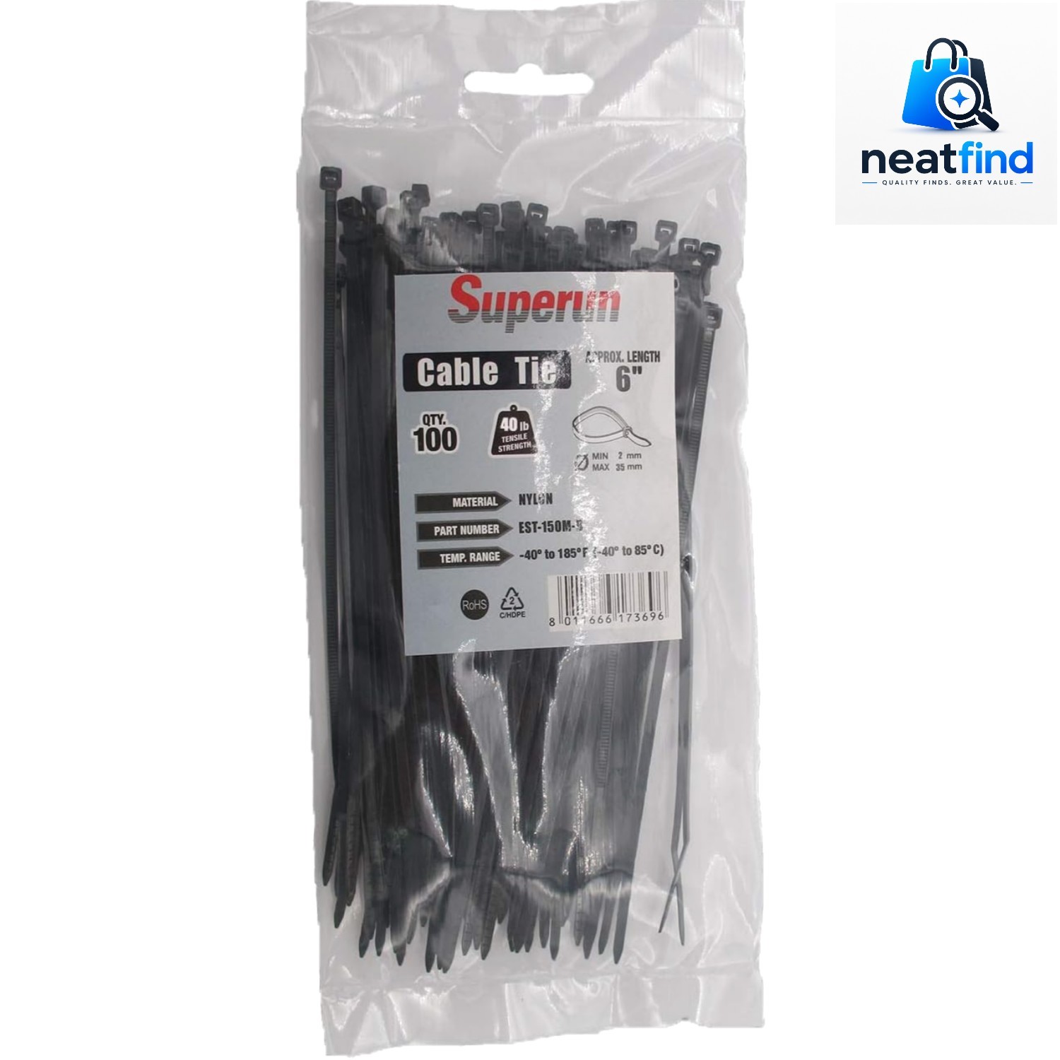 Black Zip Ties 6 Inch 40 Lbs UV resistant Cable Ties 100 Pack | Self-locking,...