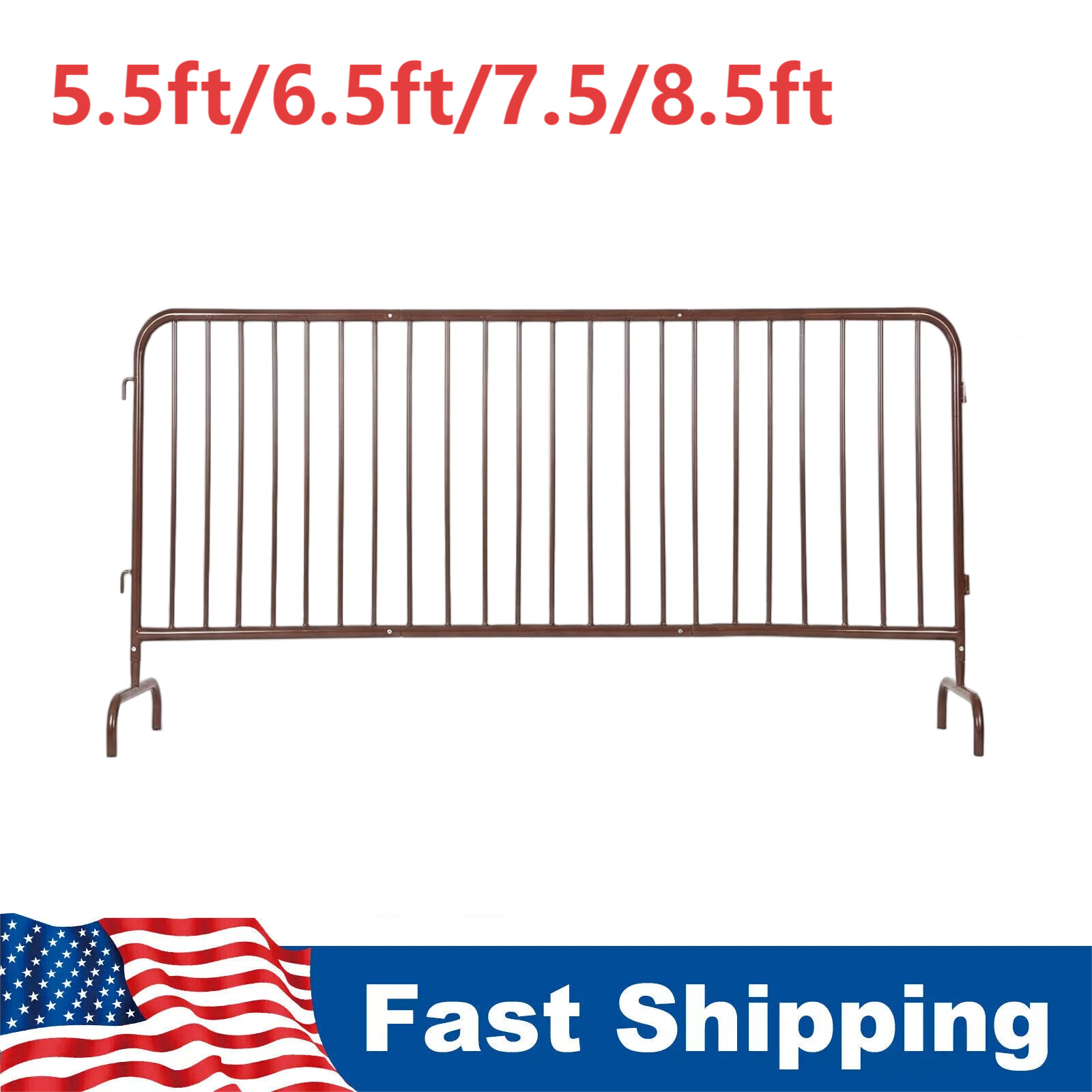 Interlocking Steel Barricade 5.5-8.5ft,Heavy Duty Powder Coated w/Removable Feet