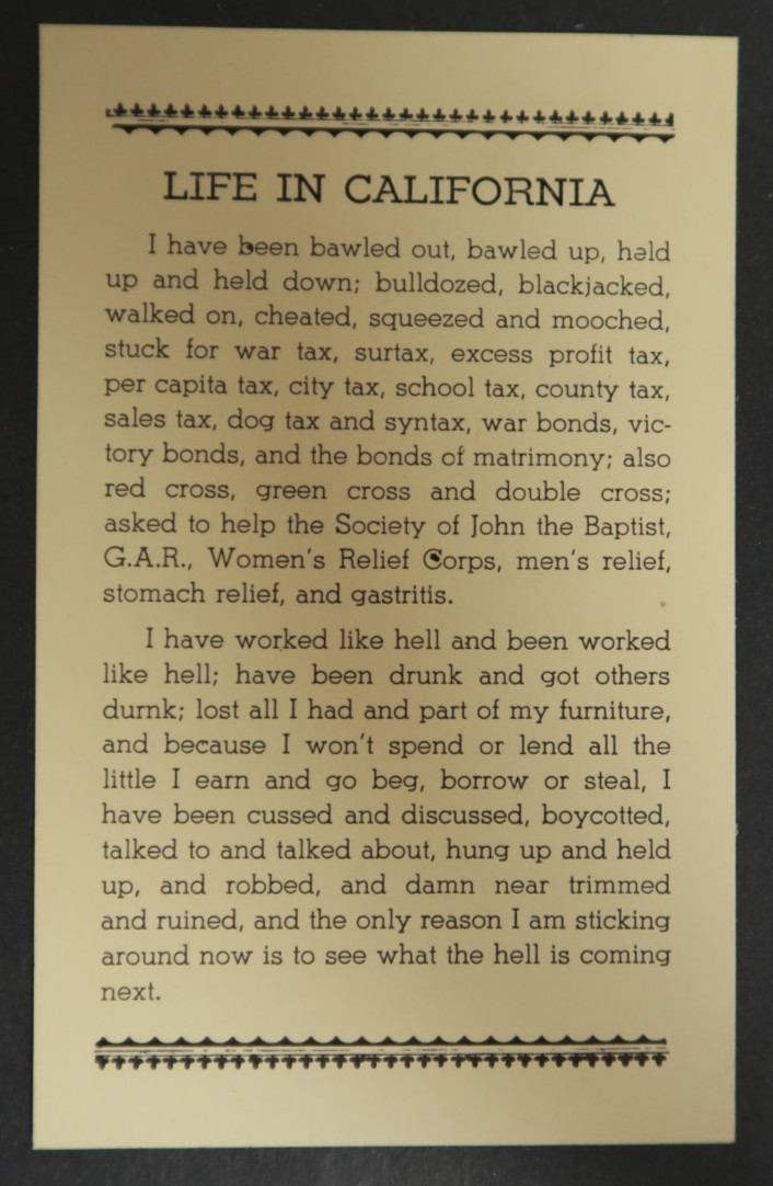 Life In California Society John the Baptist Women's Relief Corps Story Card
