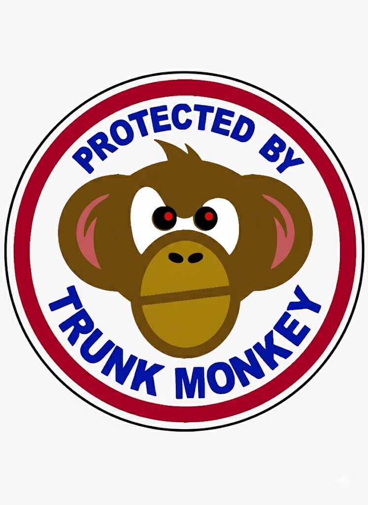 Funny protected By Trunk Monkey 3” Sticker For Tumbler, Laptop Etc