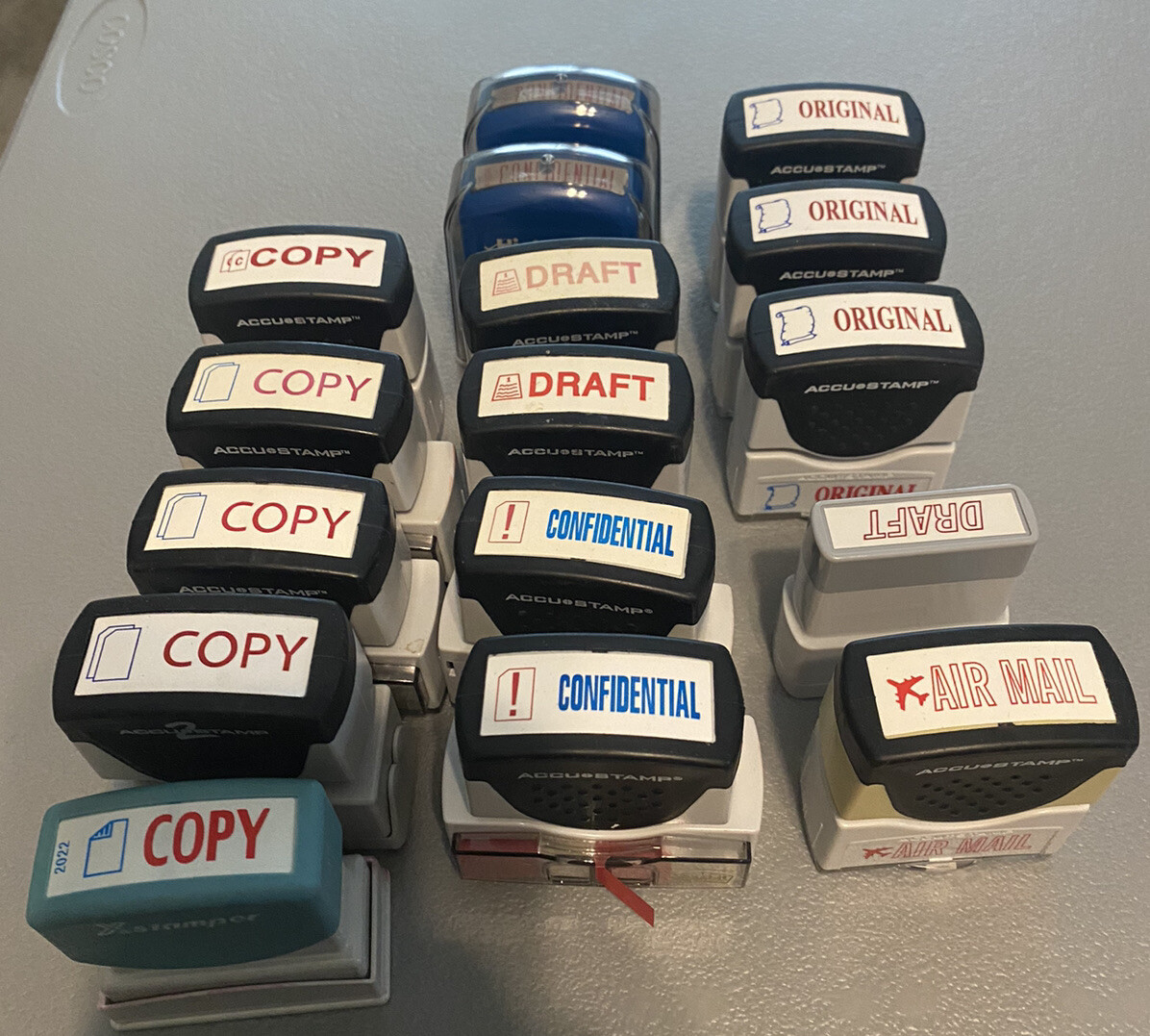 Lot of 16 Pre Inked Self Inking Stamp Accu Stamp  XStamper Highmark for Office