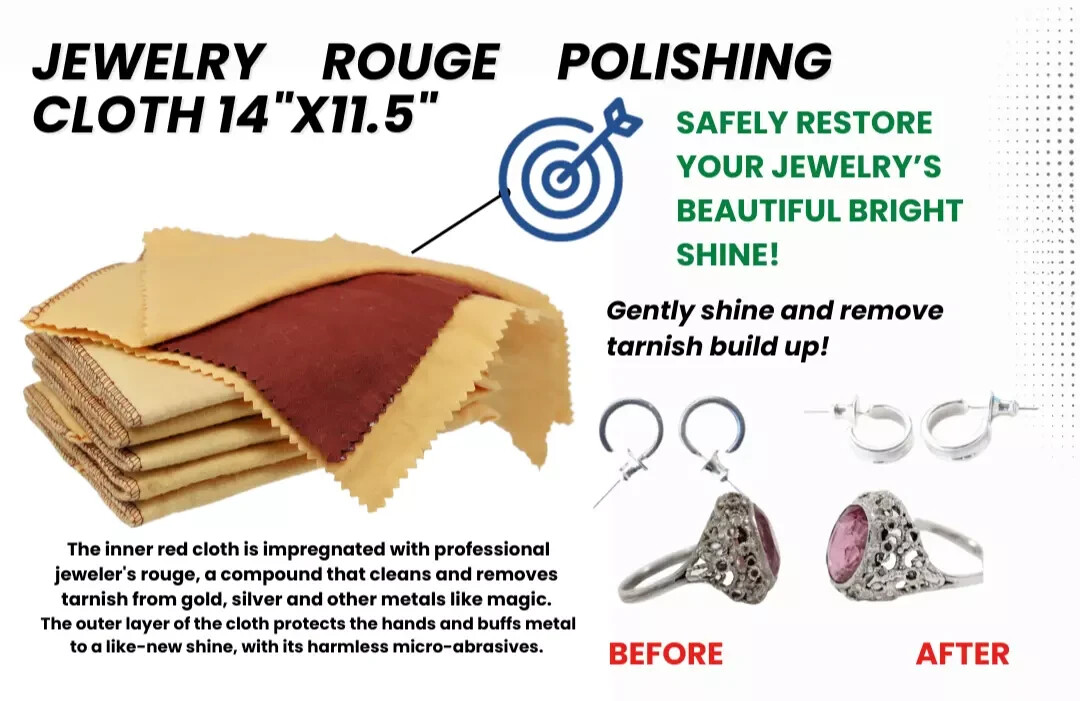 Gold and Silver Rouge Polishing Cloth Copper Brass Nickel Jewelry 12" x 14"
