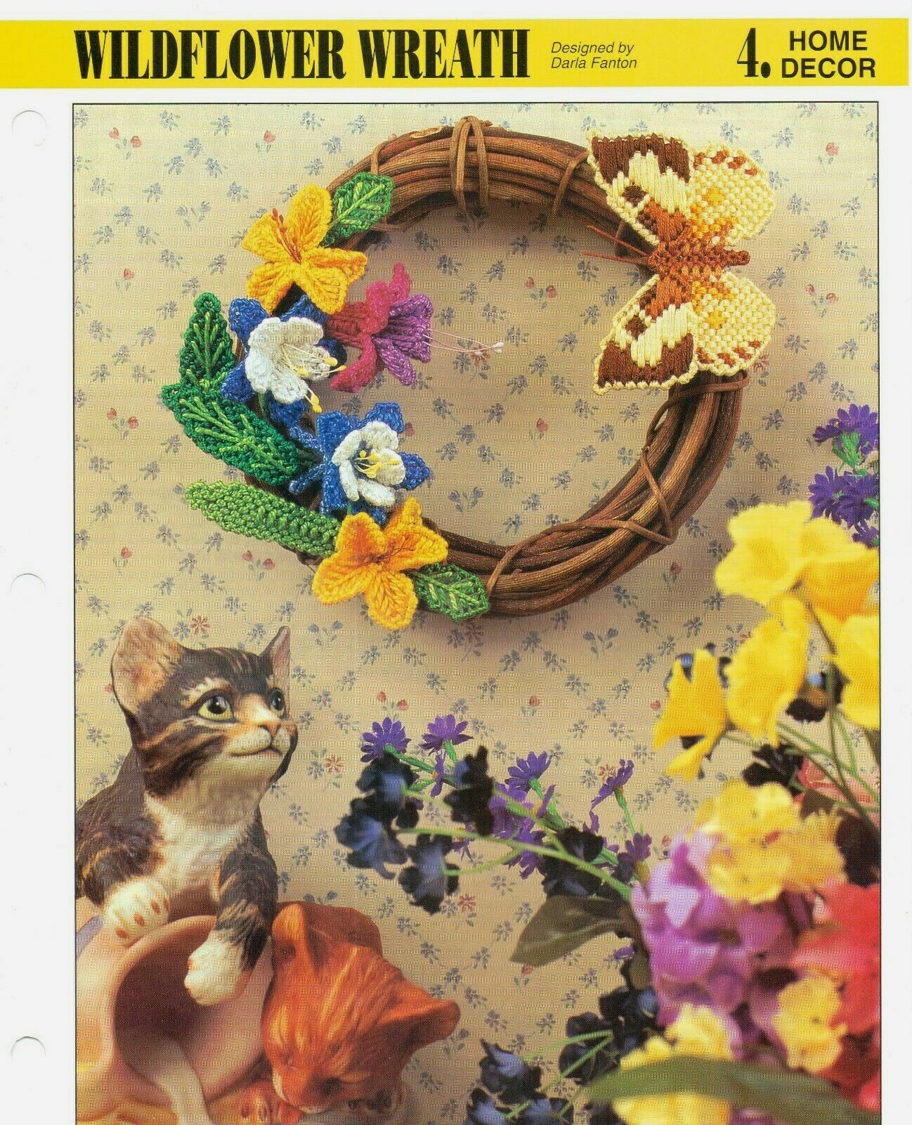 NEW WILDFLOWER WREATH BUTTERFLY HOME DECOR PLASTIC CANVAS PATTERN INSTRUCTIONS