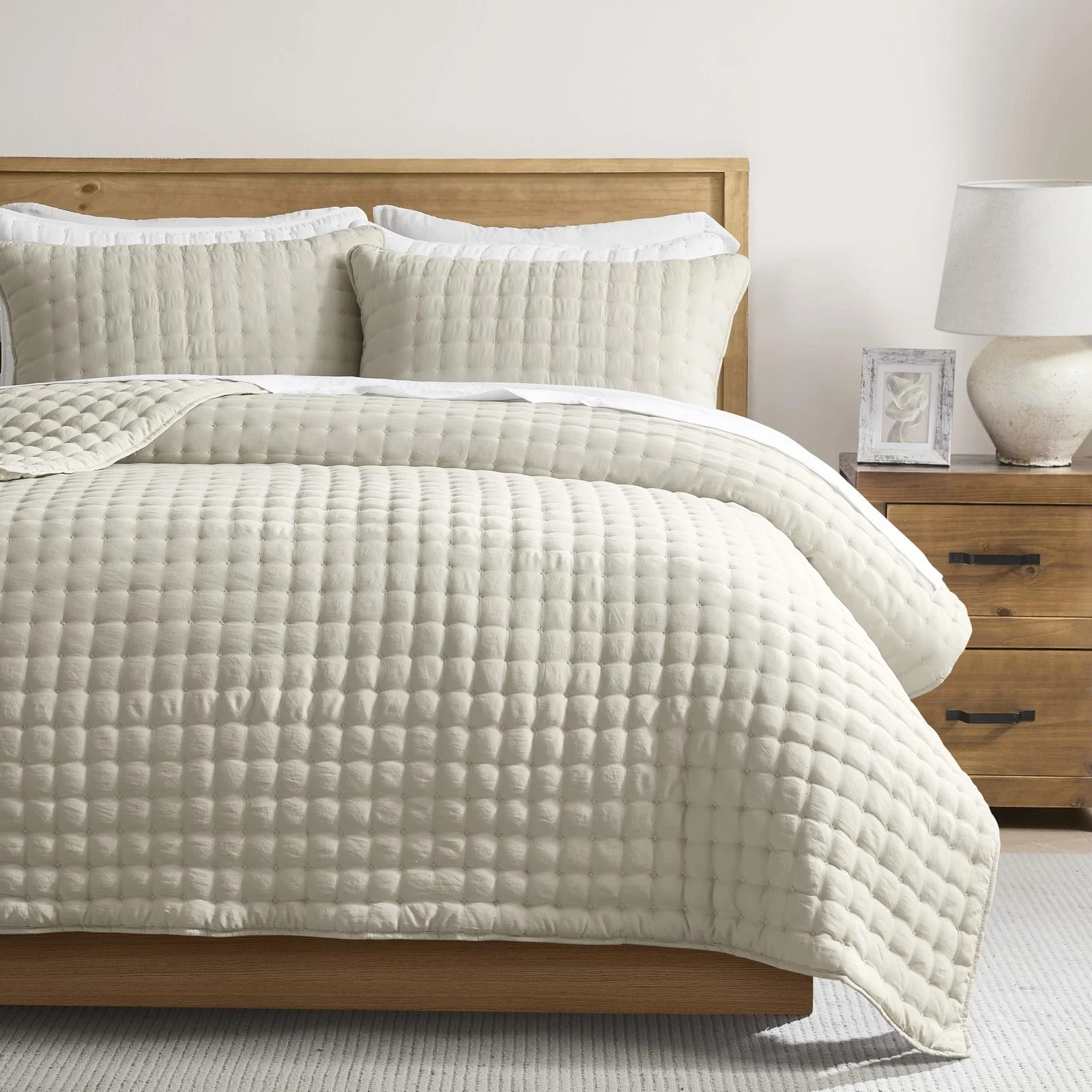 Quilt King Size 104x90 3 Piece Wheat Lightweight Bedding Set WDCOZY Beige Sets