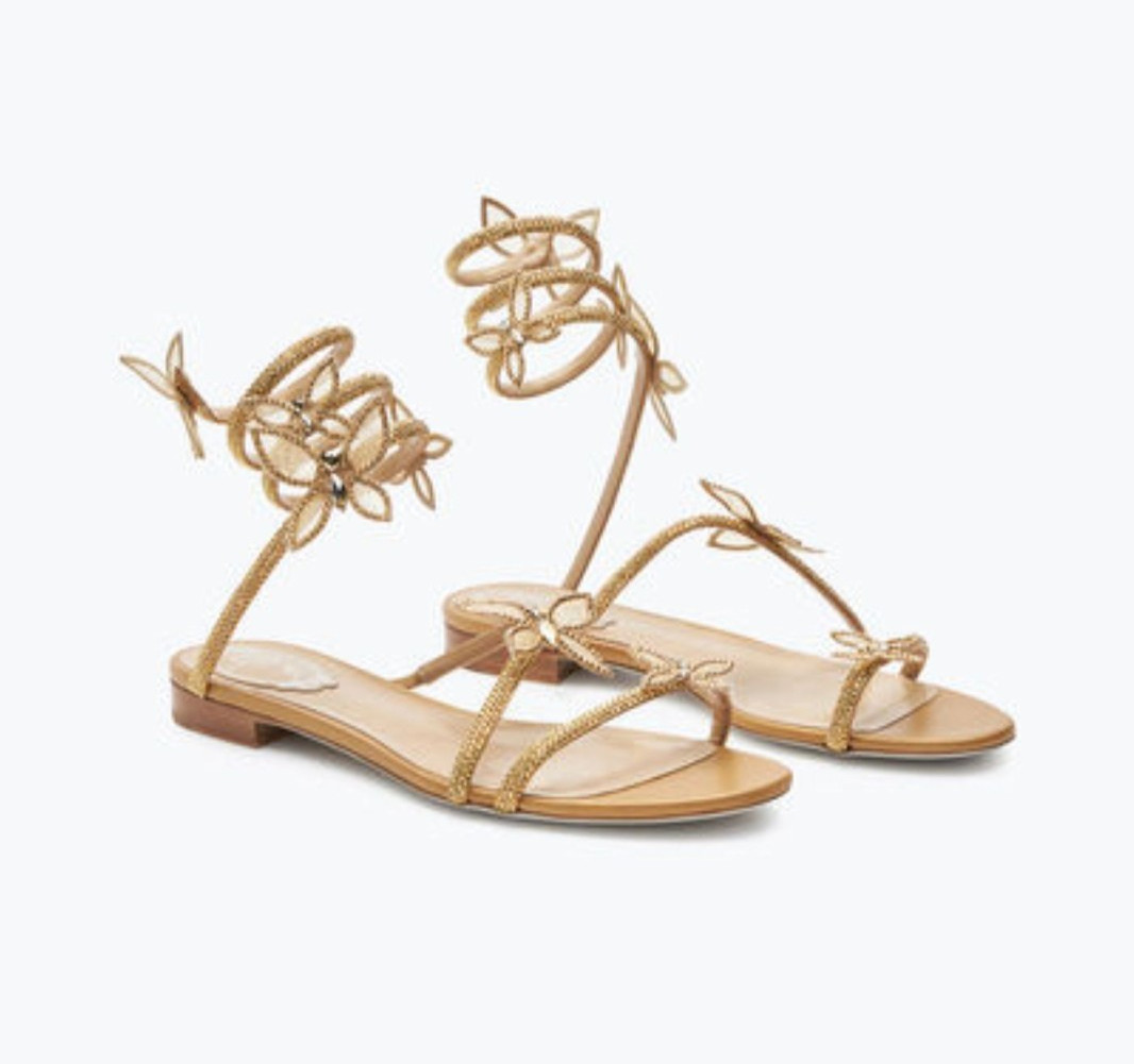 Rene Caovilla Butterflower Crystal Gold Sandal 10 - Size 38
