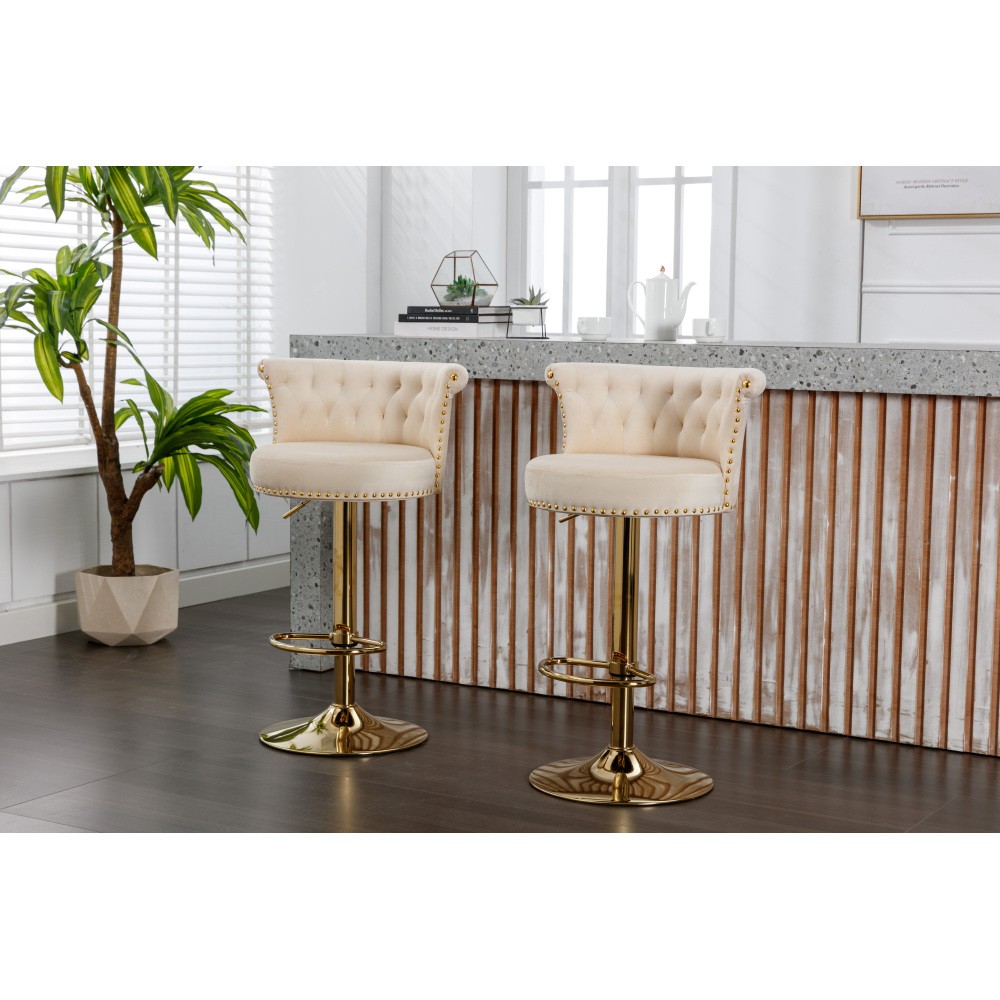2PC SET Velvet 360 Rotating Bar Chair Adjustable Height Handmade Backrest