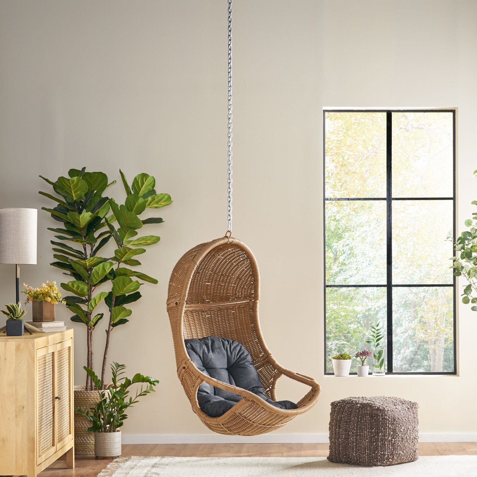 Outdoor/Indoor Wicker Hanging Nest Chair (No Stand)