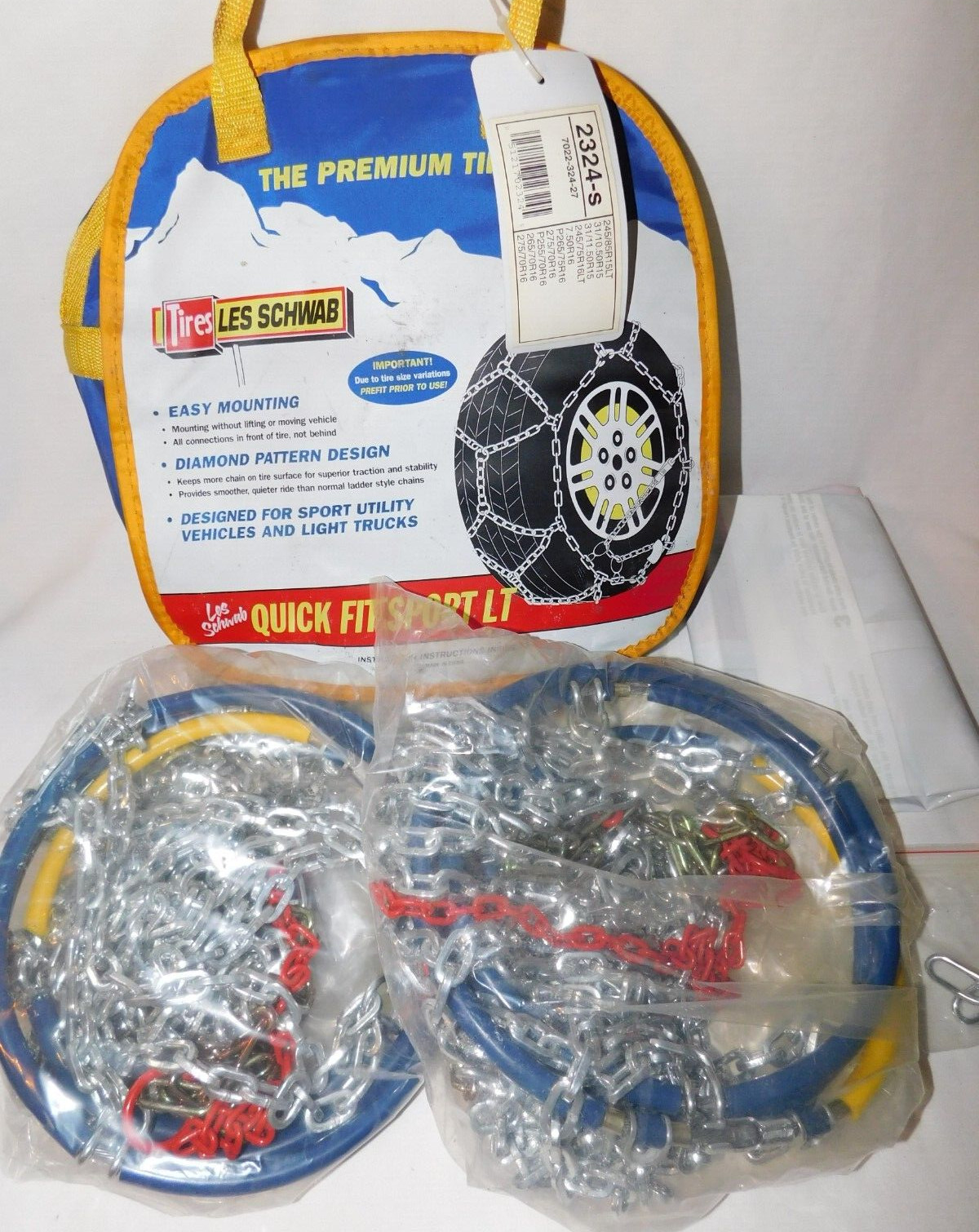 2324-s Les Schwab Quick Fit Sport Light Truck/SUV Tire Chains, 1 Pair Never Used