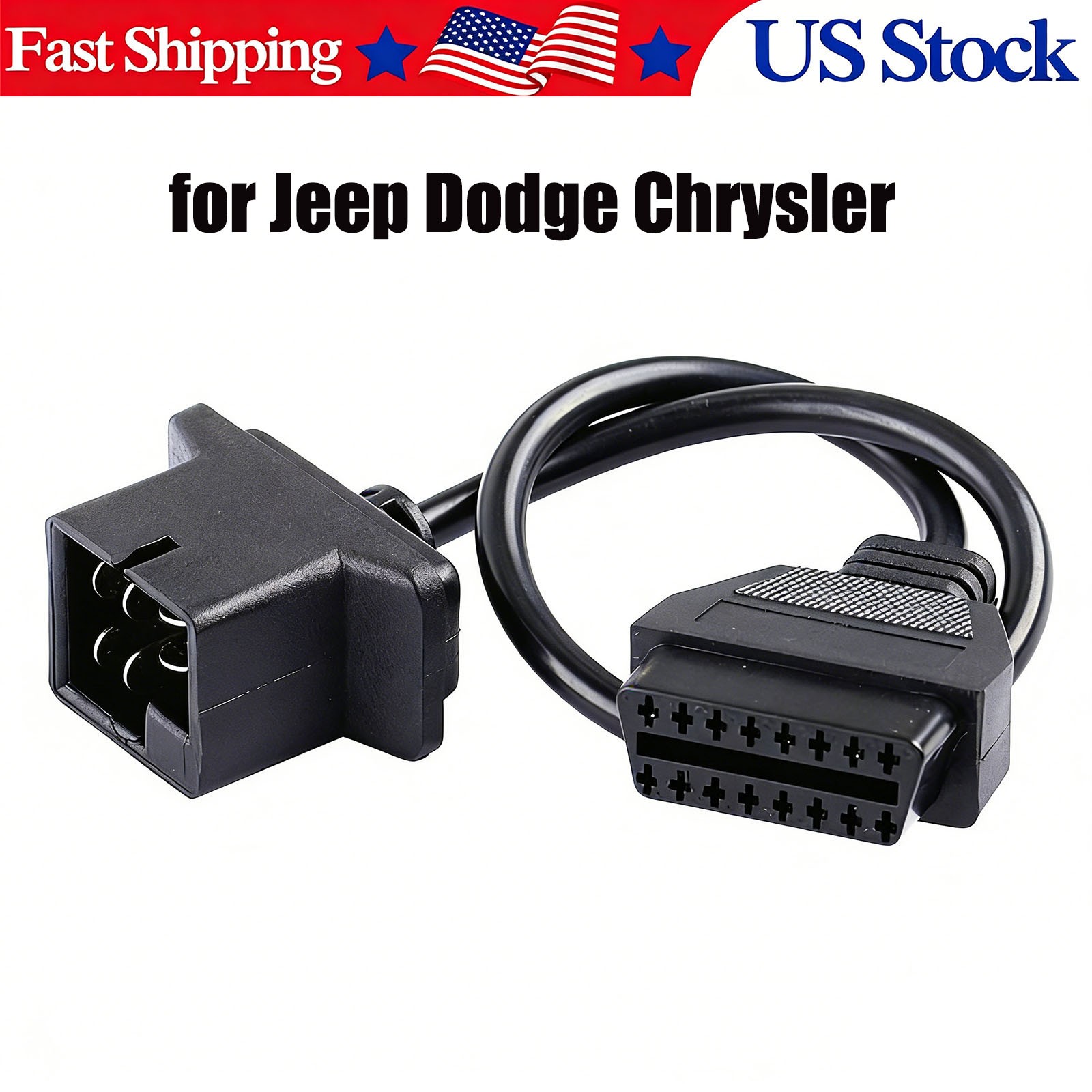6 Pin OBD1 to 16 Pin OBD2 Diagnostic Adapter Cable for Jeep Dodge Chrysler