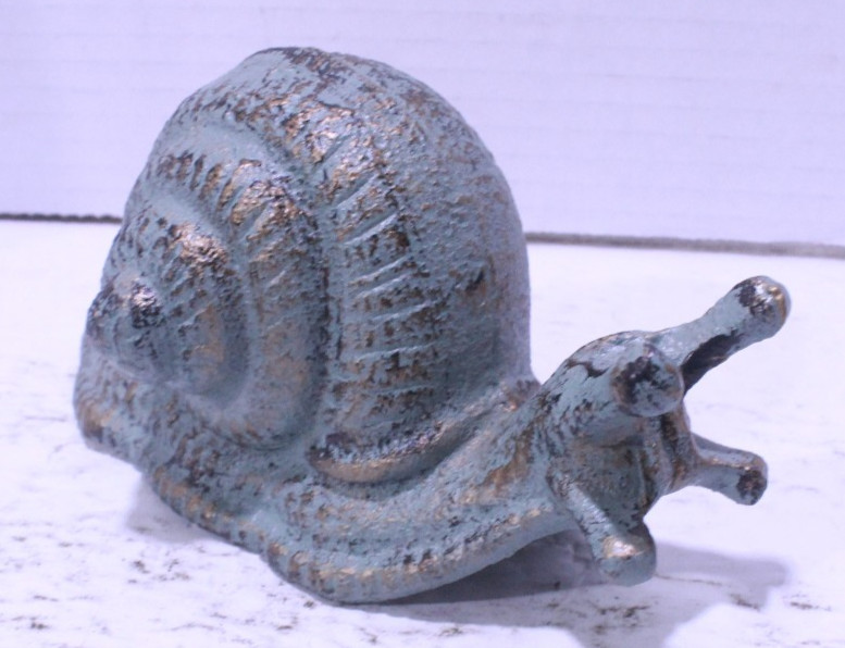 Snail Cast Iron Painted 6" X 2" Figurine MCM Garden Porch Decor