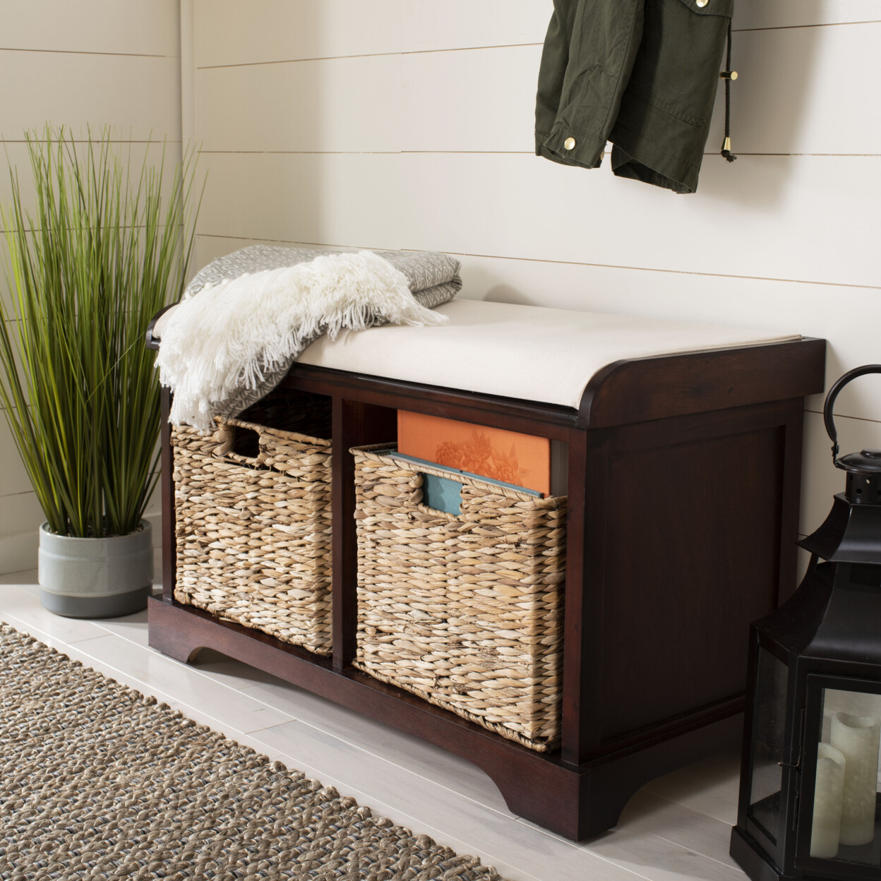 SAFAVIEH Freddy Wicker Storage Bench | Cherry |