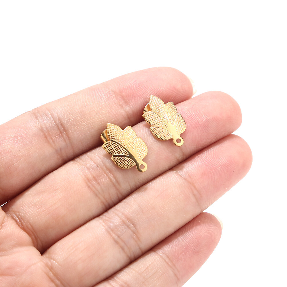 Gold Leaf Stainless Steel Earring Posts Stainless Steel Stud Earring Component