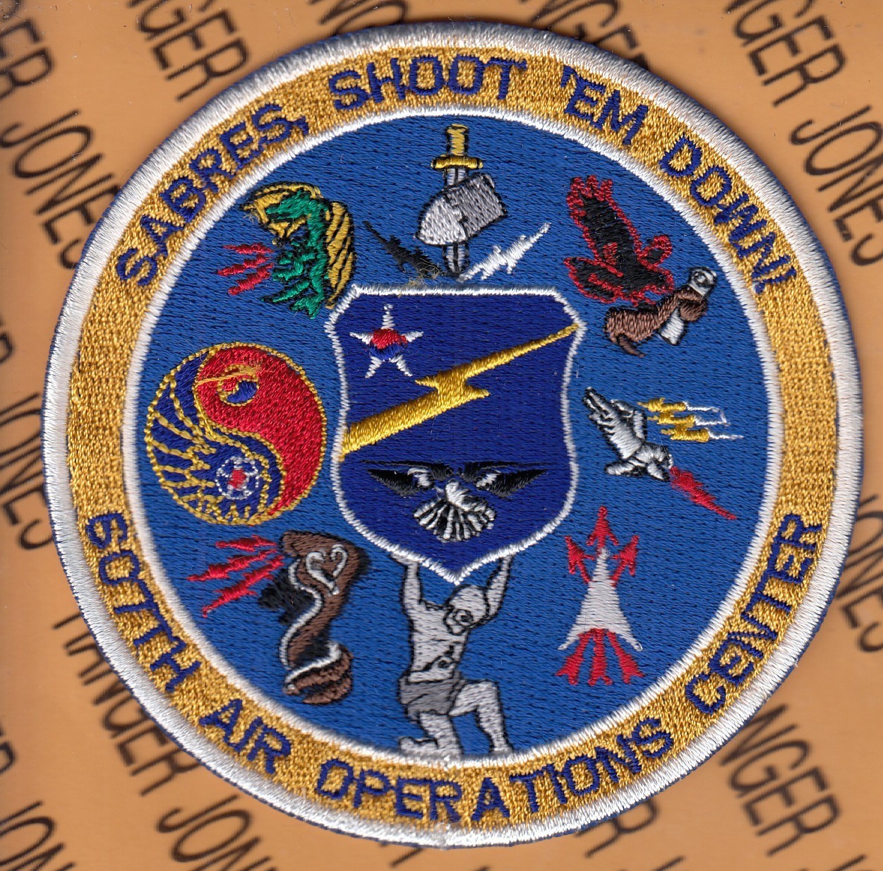 USAF Air Force 607th Air Operations Center AOC Sabres Shoot Em ~4" patch c/e