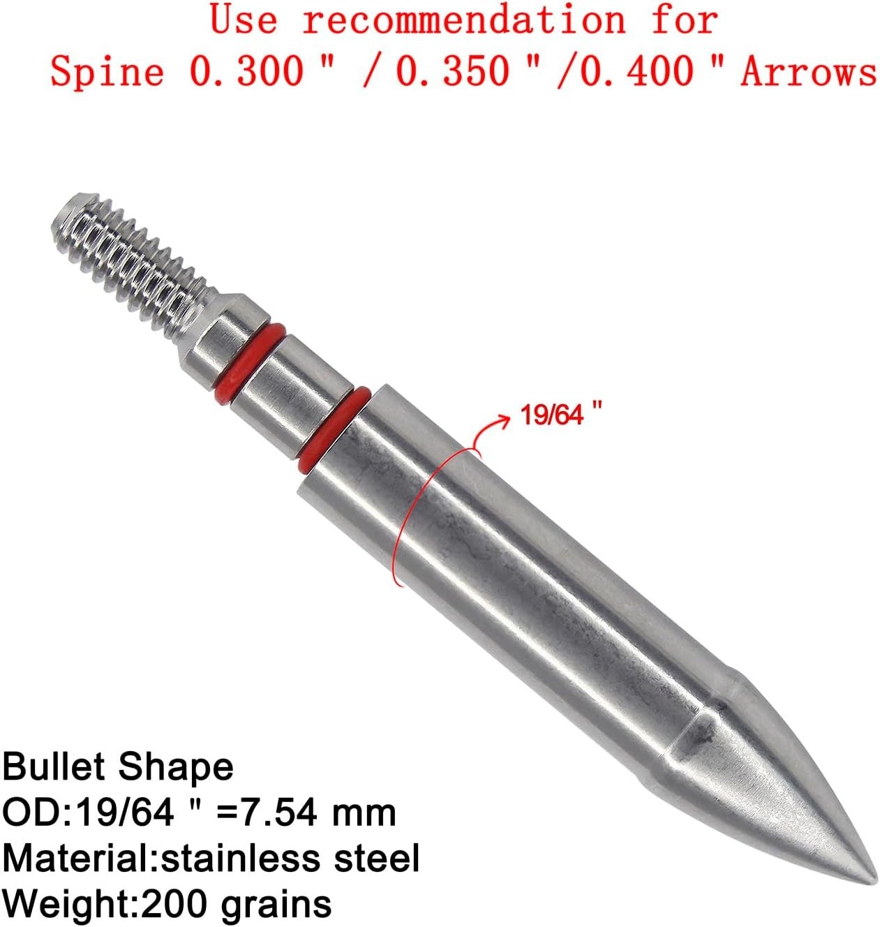 Stainless Steel Archery Field Points, Easy Pull Various OD for 85/100/125/150...