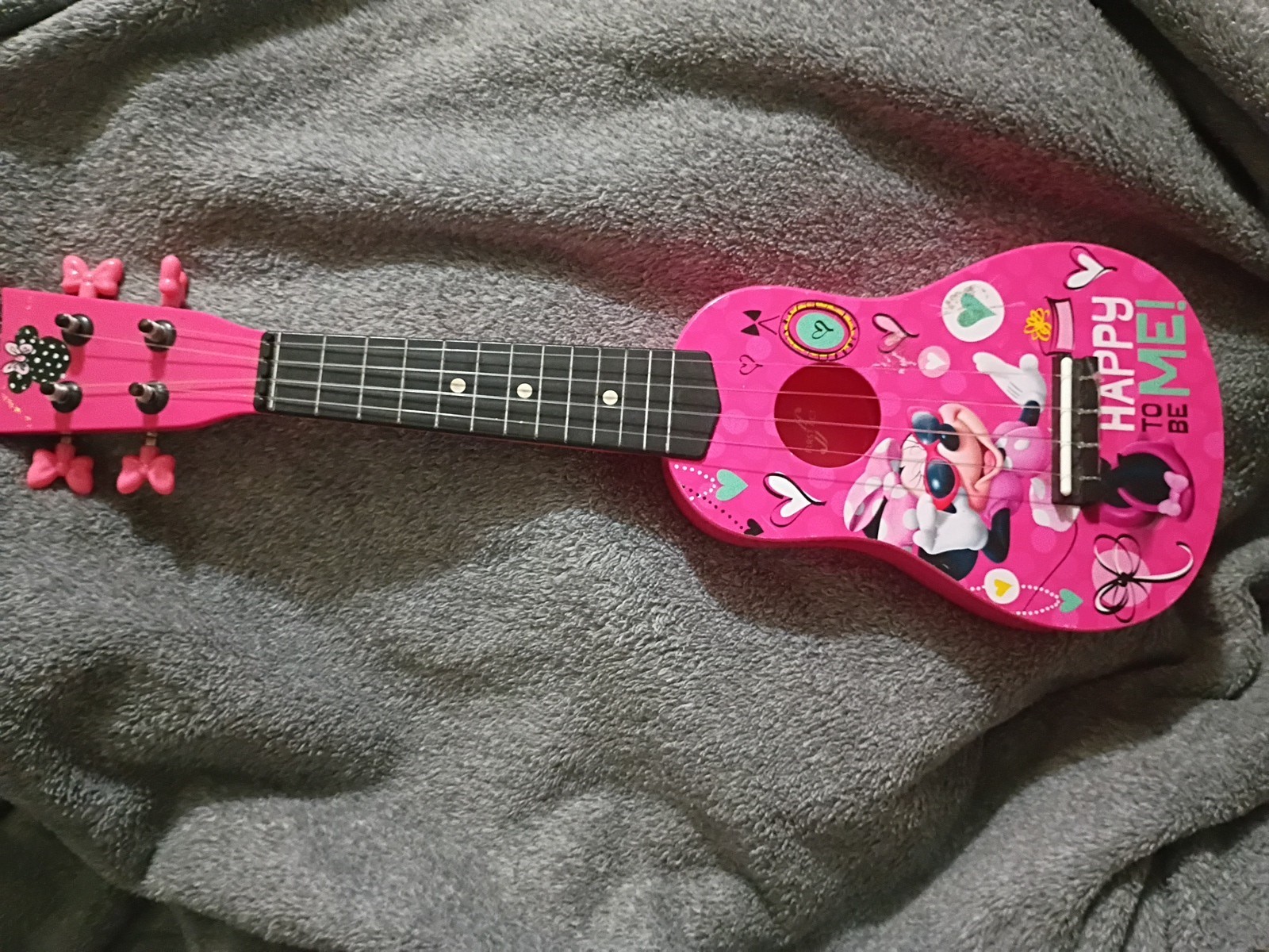 PLASTIC WALT DISNEY MINNIE MOUSE BARBIE TOY GUITAR GIRL PINK FLOWERS BUTTERFLY