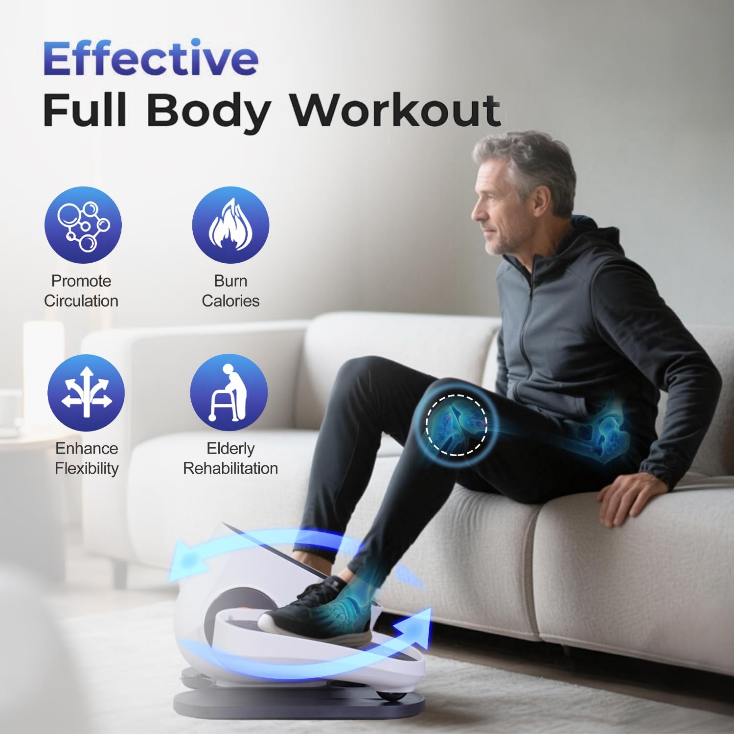 Under Desk Elliptical Machine White 10 Speeds Remote Control Auto & Manual Mode